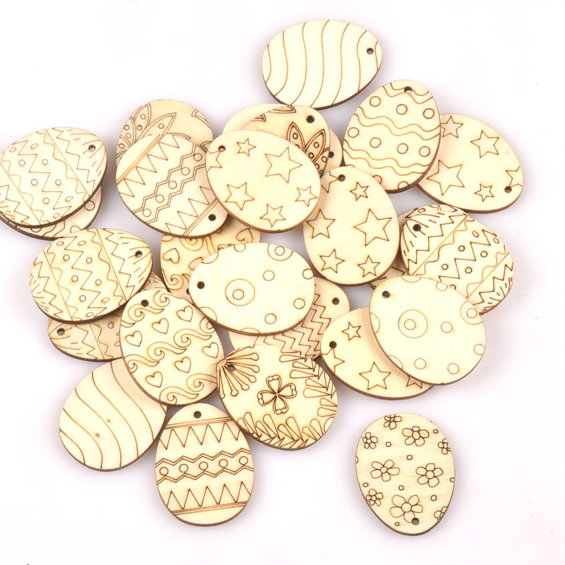 Embellishments For Scrapbooking - 25Pcs ผสมอีสเตอร์ไข่ไม้หัตถกรรมจี้สำหรับไม้ Drop แขวนเครื่องประดับ DIY Scrapbook