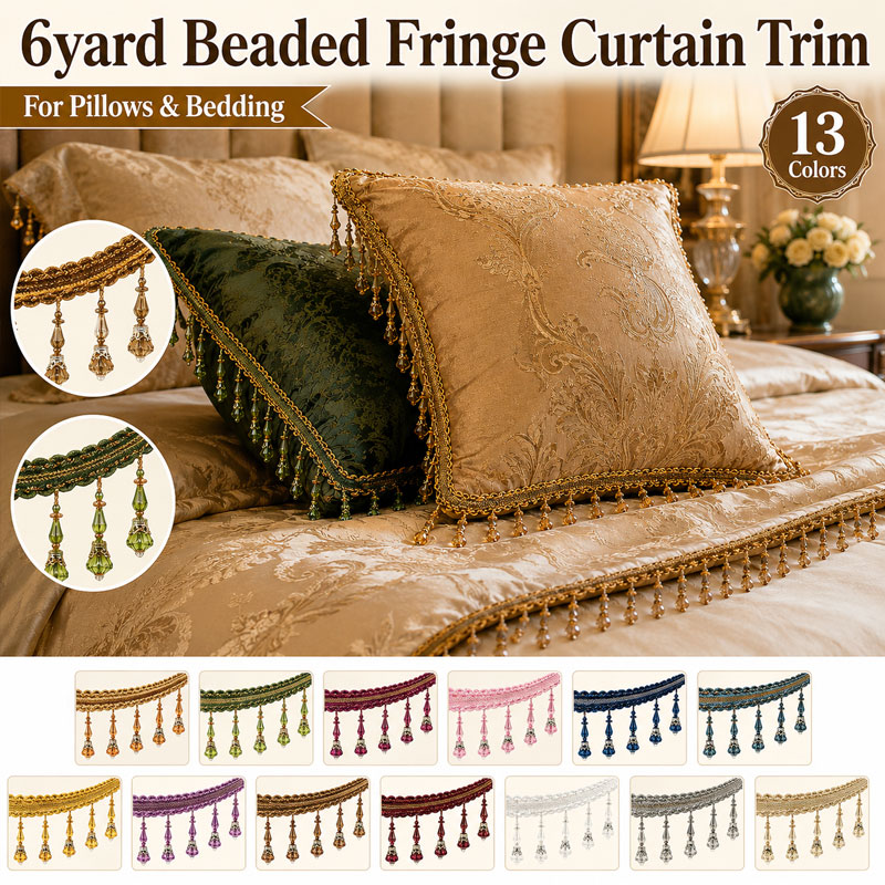Beaded Trim Fringe - ริบบิ้นพู่ประดับลูกปัด 6 หลา สำหรับตกแต่งม่าน งานฝีมือ DIY