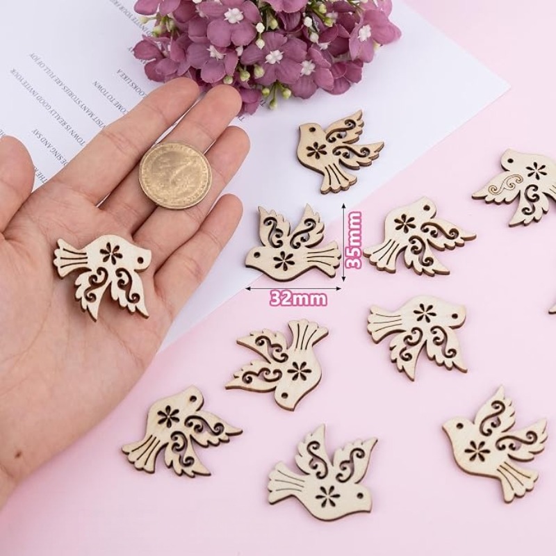 50 ชิ้น แผ่นไม้รูปนกพิราบสำหรั - Craft Embellishment บทวิจารณ์และราคา